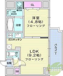 グランメール北7条 1LDKの間取図画像
