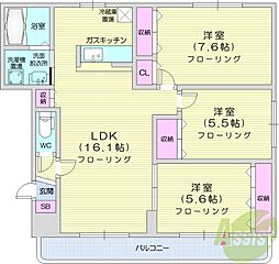 バーリントンコート1 3LDKの間取図画像