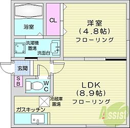 フェリーチェ北30条 1LDKの間取図画像