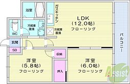 アルバアシャリア奥本ビル 2LDKの間取図画像
