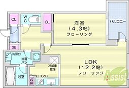 プライムメゾン南2条 1LDKの間取図画像