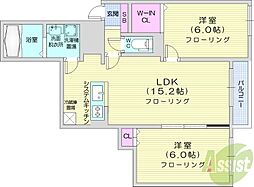 クラリス南10条 2LDKの間取図画像
