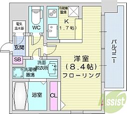 クレジデンス札幌・南4条 1Kの間取図画像
