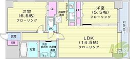ラディア近代美術館前 2LDKの間取図画像