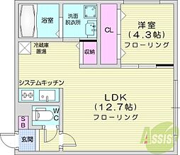 札幌市中央区南十二条西14丁目アパート 1LDKの間取図画像