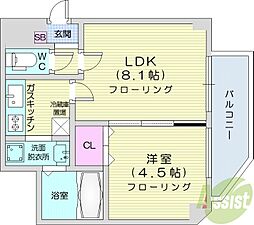 クオーレ円山公園 1LDKの間取図画像