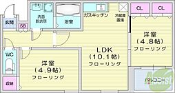 トレヴェンティ美術館西 2LDKの間取図画像
