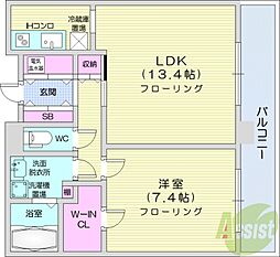 ビッグパレス南5条 1LDKの間取図画像