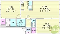 プリミエールサウス 2LDKの間取図画像