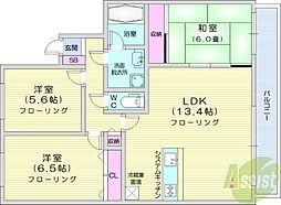 マンション黒田山鼻19条 3LDKの間取図画像