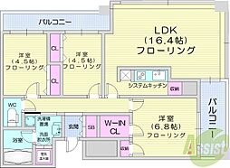 ラフィネタワー札幌南3条 3LDKの間取図画像