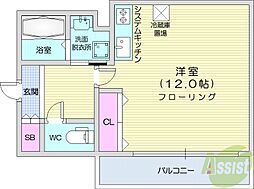 ウェストキャナル ワンルームの間取図画像