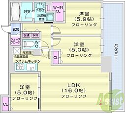 ザ・グランアルト札幌苗穂ステーションタワー 3LDKの間取図画像