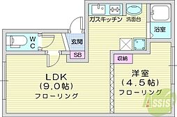 ドリームハイツB 1LDKの間取図画像