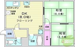 ヴィラ新川D 2LDKの間取図画像