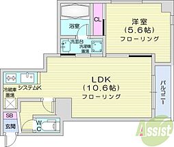 スカイパレス北1条 1LDKの間取図画像