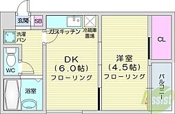 パークサイドクリスタル 1DKの間取図画像