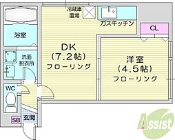 フォレスト南10条壱番館 1DKの間取図画像