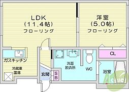 パールハイム桑園 1LDKの間取図画像