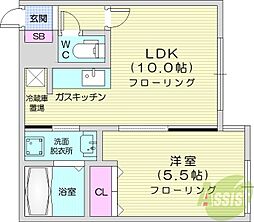 グランディアアサブ 1LDKの間取図画像