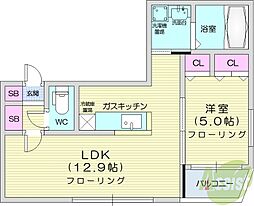 エスモード麻生西 1LDKの間取図画像