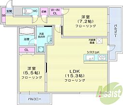 マストライフ南4条 2LDKの間取図画像