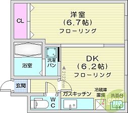 セントラル6 1DKの間取図画像