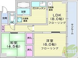 朝日ビルヂング朝日レジデンス 2DKの間取図画像