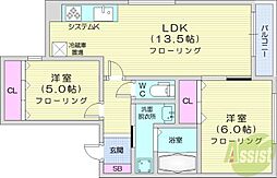 クラリス南9条 2LDKの間取図画像
