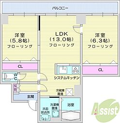 ディアコート69 2LDKの間取図画像