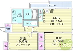 ダイアパレス琴似第3 2LDKの間取図画像