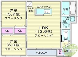 グラン・フィーノ南麻生 2LDKの間取図画像