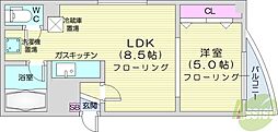 モアトンデン 1LDKの間取図画像