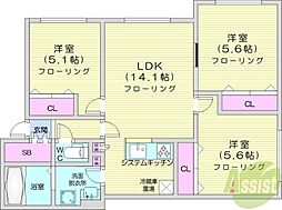 札幌市中央区南五条西9丁目アパート 3LDKの間取図画像