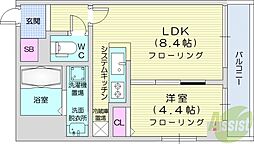 グランカーサ南6条 1LDKの間取図画像