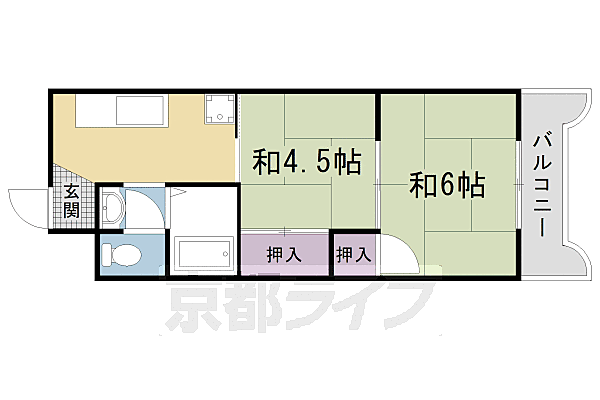 サンライズロード梅宮 B203｜京都府京都市右京区梅津中倉町(賃貸マンション2DK・2階・35.00㎡)の写真 その2