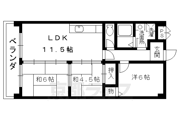 ビューフォート一乗寺 106｜京都府京都市左京区一乗寺下リ松町(賃貸マンション3LDK・1階・56.00㎡)の写真 その2