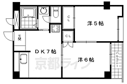 京都市営烏丸線 五条駅 徒歩10分の賃貸マンション 3階2DKの間取り