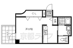 ダイキプレイス千本 5階1Kの間取り