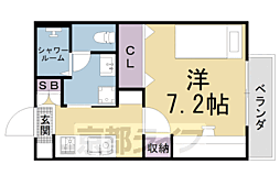 ラフィネ北白川2 1Kの間取図画像