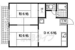 エルテベール木幡C棟 2DKの間取図画像