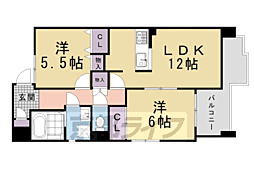 グローバル北白川 2LDKの間取図画像