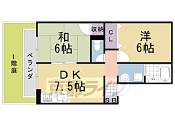 ハイカムール上桂B 2DKの間取図画像