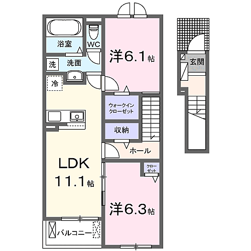 皐III 203｜和歌山県岩出市山(賃貸アパート2LDK・2階・58.60㎡)の写真 その2