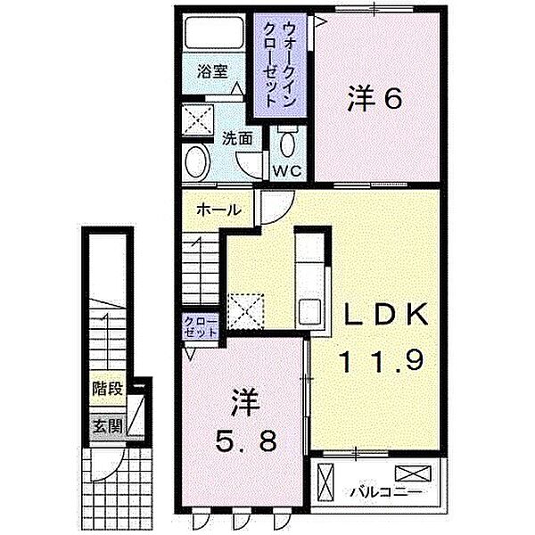 アンベリール　ヴィラ 203｜和歌山県和歌山市六十谷(賃貸アパート2LDK・2階・56.15㎡)の写真 その2