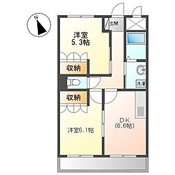 コムス・エルアール 1階2DKの間取り