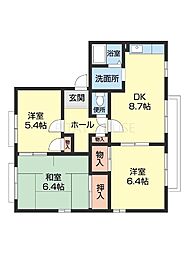 フレグランス中松江 3DKの間取図画像