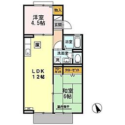 セジュール田尻 2LDKの間取図画像