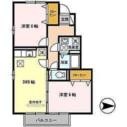 セジュール岡崎 2DKの間取図画像