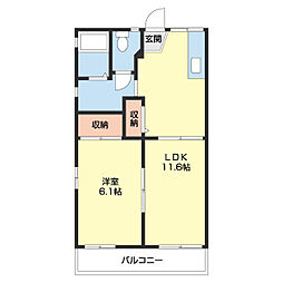 セキワガーデンハウス春日 1LDKの間取図画像
